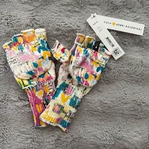 Aqua X Kerri Rosenthal Love Print Fingerless Mittens Women's One Size Pink Multi